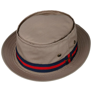 Stetson Classic Band Pork Pie Cloth Hat Men - Cotton Sun with Grosgrain Band, Summer Spring-Summer - S (54-55 cm) Beige