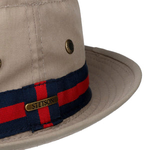 Stetson Classic Band Pork Pie Cloth Hat Men - Cotton Sun with Grosgrain Band, Summer Spring-Summer - S (54-55 cm) Beige