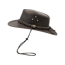 Load image into Gallery viewer, WALKER AND HAWKES - Premium Brown Full Grain Cowhide Leather Outback Braided Traveller Hat for Men and Women - Dark Brown - Medium (58cm)