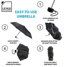 Load image into Gallery viewer, Lewis N. Clark Portable Mini Travel Umbrella, Windproof &amp; Water Repellent Fabric, 1 Year Warranty, Black